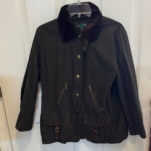 Ralph Lauren Green Barn Coat with snap closure & Corduroy collar